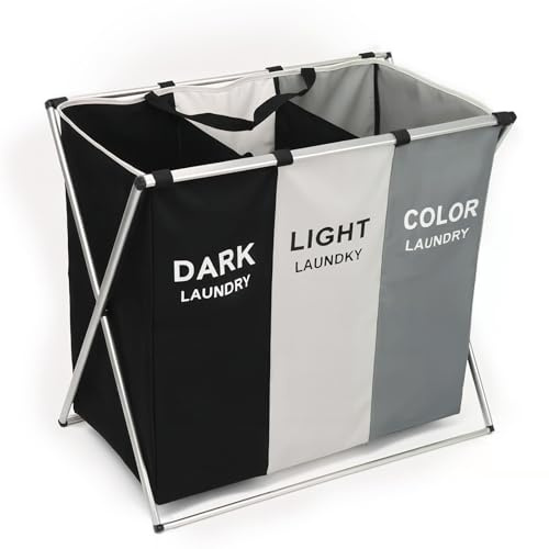 Wäschekorb 155L 3 Fächer Wäschesammler Mit Ablage – Ausziehbarer Wäschesack Aus Oxford-Gewebe 64x35x62 cm – Pfandflaschen Sammelbehälter