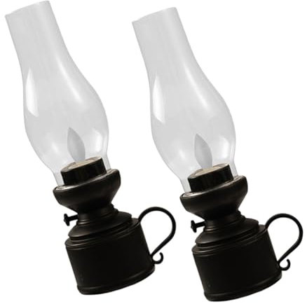 Cabilock 2stücke Retro-öllaterne Vintage-Design Glas-Laterne Tischdeko Für Innenräume Wohnzimmer Dekoration Camping Laterne Led-licht-Emulator