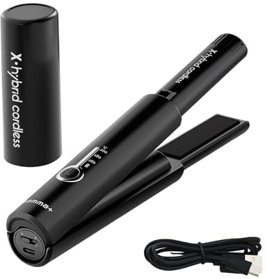 Piastra Cordless Gamma+ X-Hybrid da Viaggio | Mini Piastra per Capelli Senza Fili 2 in 1 | Per Capelli Ricci e Lisci | Ricarica con USB Tipo-C | 3 Temperature | Design Compatto | Portatile (Nero)