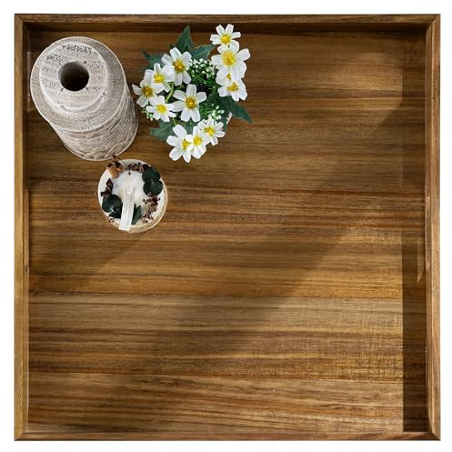 Hanobe Vassoio da portata sopra ottomano grande: vassoio decorativo quadrato in legno XXL da 50 cm con manici per tavolino da caffè, decorazione rustica per soggiorno
