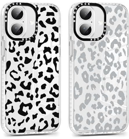 Xylota 2 st fodral för iPhone 16 6,1 tum, transparent Aesthetisk Leopardmönster Flickor Kvinnor Fodral, Mjuk Silikon Tunn TPU Stötdämpande Stötsäker Skyddshölje för iPhone 16, Svart + Vit