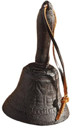 GARVALON Campana de Mano de Hierro Fundido Retro Vintage Campanilla Rústica Colgante Creativa para Señalización Hogar Escuela y Mascotas Diseño Artesanal Duradero y Seguro