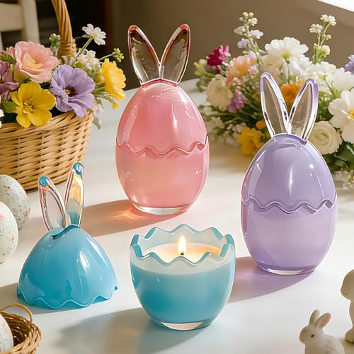Lanpn 3 Pcs Easter Bunny Candles Gift Set, Spring Easter Scented Candle 6.7, Each 4oz Soy Wax, Decorative Rabbit Shaped Jar Candle for Woman, Party Holiday Home Table Decor, Pastel Color