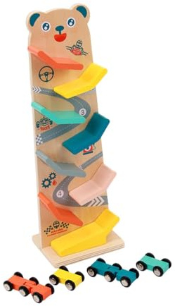LIXSAZSE Pista de Carreras de para Madera, rampa para Autos, Pista enriquecedora, Coche Deslizamiento, Juguete Que Ofrece un ensamblaje Creativo para Promover la Inteligencia los niños, Pistas para
