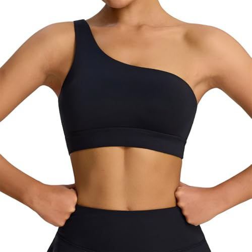 Sujetadores deportivos para mujer, con un hombro, acolchado, asimétrico, para correr, fitness, entrenamiento, gimnasio, yoga, camiseta sin mangas