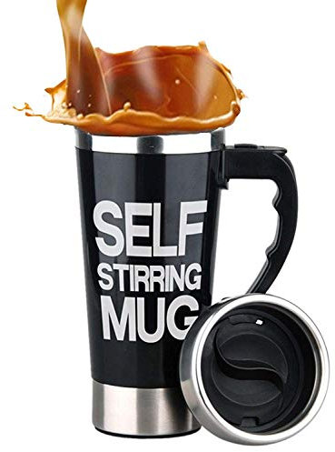 Mengshen Die selbstrührende Tasse Self Stirring Mug - Portable Lazy Auto Mixing Tea Coffee Cup Perfect for Office Home Outdoor Travel Gift 450ml, A008A Black