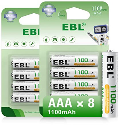 EBL AAA Akku 1100mAh mit hoher Kapazität, AAA wiederaufladbar Batterien,1.2V Micro AAA, 8er Pack