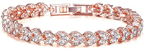 mciskin Bracelets for Women Crystal Zircon Roman Style White Silver Plated CZ Classic Tennis Bracelet (Rose)