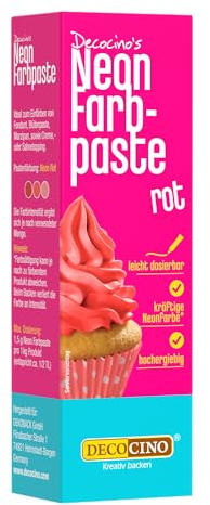 Decocino Neon Lebensmittelpaste rot – hochdosierte Lebensmittel-Farbe – zum Einfärben von Kuchen, Torten, Muffins, Cupcakes – geschmacksneutral