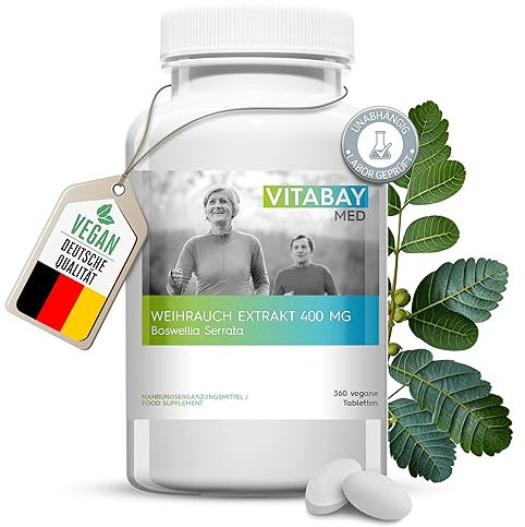 Vitabay Weihrauch 400 mg vegane Tabletten • 360 Weihrauchkapseln hochdosiert • Boswellia Serrata Kapseln hochdosiert • Weihrauch Kapseln hochkonzentriert • Weihrauch Kapsel Boswellia Weihrauch