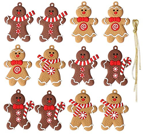 Weihnachtsbaumschmuck, 12 Stück Weihnachtsbaum Dekoration, Traditioneller Ingwer Mann Weihnachtsdeko Set,Weihnachtsbaum Anhänger für Weihnachtsbaum, Feiertag, Party Deko