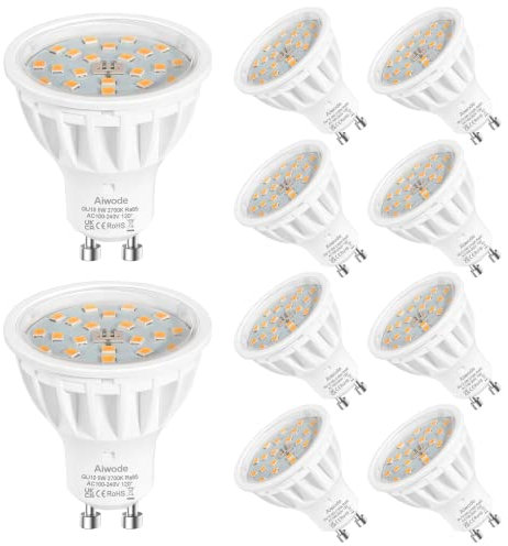 Aiwode GU10 LED Warmweiss 2700K,5W GU10 LED Leuchtmittel,Ersatz für 50W Glühbirne,Nicht Dimmbar,RA85 600lm 120°Abstrahlwinkel,10er Pack.