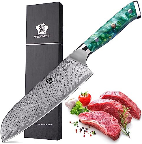 WILDMOK Coltello da Cuoco da 17.8 cm，Coltello da Coltello da Chef in Acciaio di Damasco Giapponese VG10 Coltello da Tagliere con Manico ergonomico a Tang Pieno