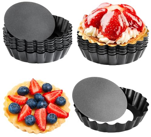 Cyimi Tarteform, Antihaftbeschichtung Quicheform Klein 4 Zoll, 16 Stück Tarteform mit Hebeboden Rund Pie Form, Tartelette Förmchen, 10cm