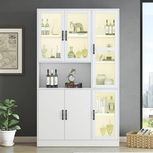 Armoire de vitrine LED, étagères sur pied pour livres et garde-manger, moderne polyvalent, salon, 120 x 40 x 200 cm