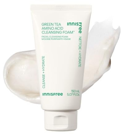 INNISFREE Green Tea Amino Acid Cleansing Foam, Gentle Korean Face Wash, Comfortable without Irritation, Removes Makeup, Sebum & dirt effectively, for clean, soothed and smooth skin, 150ml
