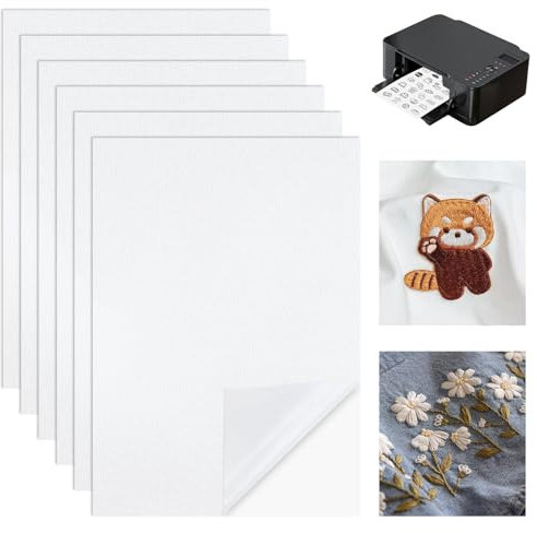 6PCS A4 (29.7x21cm) Stickvlies Wasserlöslich Selbstklebend,Stickvorlagen Wasserlöslich,Bedruckbar Wasserlösliches Stickvlies für Anfänger Drucken oder Zeichnen von Mustern geeignet (6PCS)