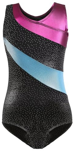 flexdans Body da Ginnastica per Ragazze Body da Danza Claasica Senza Maniche Sparkle Balletto Ginnastica per Bambini Black 140