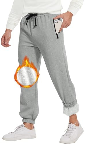 Yutdeng Pantaloni Tuta Uomo Invernali Felpati Pantaloni Sportivi Larghi Caldi in Plie Pantaloni da Jogging con Elastico in Vita Casual Jogger Pantaloni Termici con Zip Tasche,Grigio,M