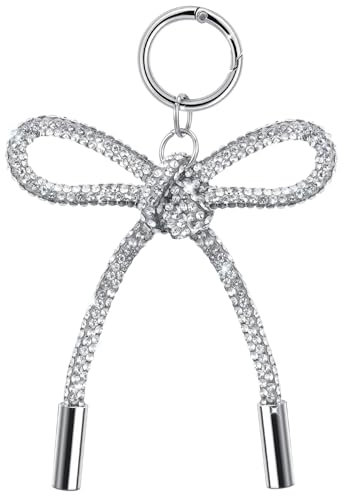 InnoHHustle Silber Schleife Schlüsselanhänger Cute Keychain Aesthetic Glänzend Kristall Ribbon Bowknot Kawaii Bogen Taschenanhänger Handy Anhänger Keychain Damen Strass Bow Taschenanhänger