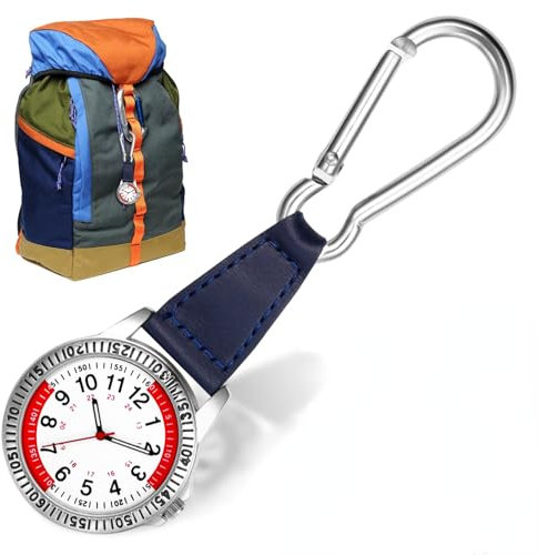Karabineruhr Karabiner Uhr Outdoor Analog Quarz Schwesternuhr Pulsmesser Taschenuhr mit Karabiner Taschenuhr Krankenschwester Outdoor Rucksack Uhr für Krankenschwester Ärzte Radfahrer Kletterer Silber