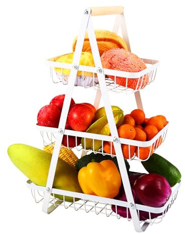 Toumdafine Cesta de frutas y verduras, 3 pisos, cesta de frutas y verduras, 3 niveles, cesta de frutas y frutas, color blanco