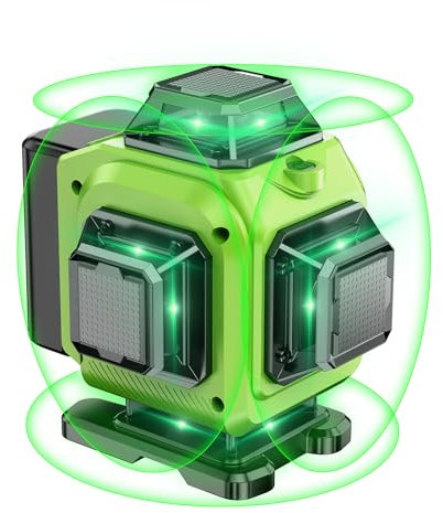 Nivel Laser Autonivelante 360 Grados, Nivel Láser Verde 16 Líneas, 2 x 360 Horizontal y 2 x 360 Verticales, 2 x Batería, Montaje en Pared, Control Remoto, Base Magnética, Soporte Giratorio, Trípode