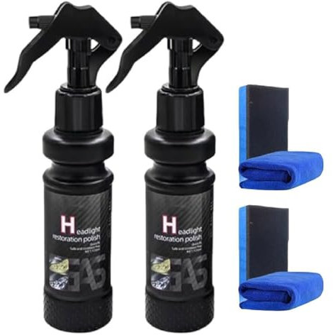 2piezas Líquido reparador de faros de coche,Kit restaurador cerámico para faros de coche para reparar el amarilleo,Spray limpiador y abrillantador portátil para faros de coche - Protección duradera