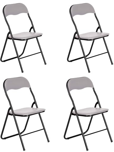 AVANTI TRENDSTORE Procida - Set da 4 sedie pieghevoli in tubolare d'acciaio nero con sedile e schienale imbottiti, di colore grigio. Dimensioni LAP ca. 44x79x45 cm