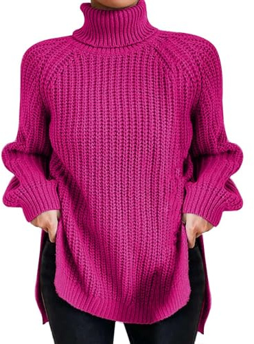 Jerséis Mujer Jersey Cuello Alto Pullover Señora Sueter Mujer Manga Larga Invierno Sweater Women Jersey de Punto Oversize Ancho Basico Tallas Grandes Suéter