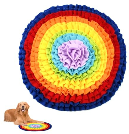 Cretvestsar Snuffle Mat for Dogs, Interactive Game Toy, Washable Pet Feeding Mat, Slow Feeder Mat, Training Mat for Large Medium Puppies Cats, 35x35cm (rainbow, one size)