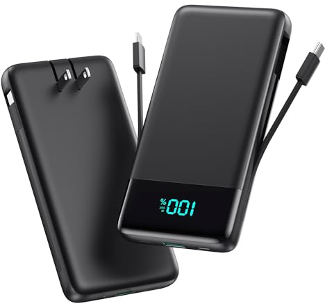 Portable Charger for iPhone,13800mAh Slim Power Bank with Built-in Cables & AC Wall Plug,All in One 4 Outputs USB C Fast Charging Battery Pack Powerbank for iPhone 17/16/15/14,Android,Travel Essential