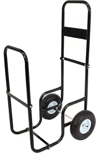 Vedvagn (100 kg), lämplig för inomhus- och utomhusbruk, med pneumatiska däck, robust järntransportvagn, vedhållare för eldstäder