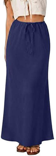 REORIA Maxi Skirt Women's Skirts High Waist A-line Pencil Skirt Elegant Long Midi Skirts with Elastic Waistband Navy Blue XXL