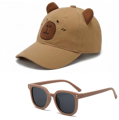 Capybara Gorras de Béisbol Infantil, Gorra de Visera y Gafas de Sol Ajustable Sombrero de Protección Solar Sombrero de Verano Gorra Beisbol Accesorios Verano Sombreros Deportivo Cap para Niño