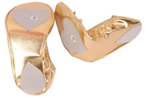 Chaussures de Danse du Ventre élégantes avec nœud Papillon, en Cuir doré, Indienne, Ballerines Souples et Pliables à Enrouler