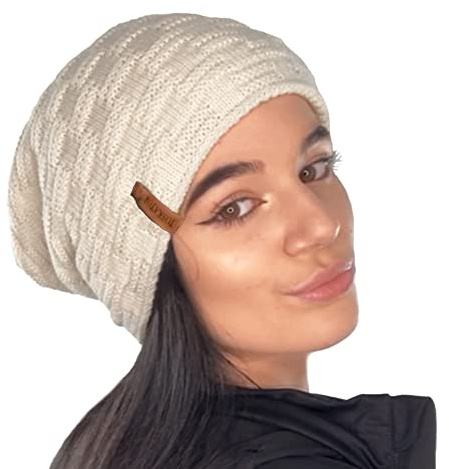 TOSKATOK® Ladies Mens Unisex Warm Winter Textured Knit Slouch Beanie hat with Cosy Faux Fur Teddy Fleece Liner-A-Cream