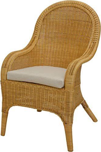 korb.outlet Bequemer Rattansessel mit hoher Rückenlehne Polster Rattan Rattanstuhl Lounge mit Breiten Armlehnen Honig