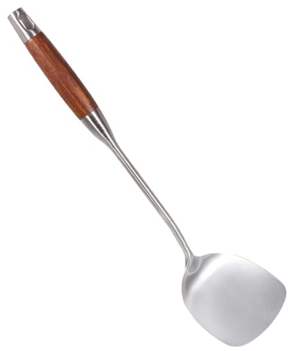 Newness Wok Spatula, [Rustproof, Durable] 304 Stainless Steel Spatula Turner Flexible Spatula with Heat Resistant Wooden Handle, Cooking Shovel Ladle for Eggs, Pancakes, Omelet, Burger and Other Foods