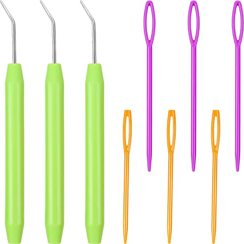 WILLBOND Crochet de Métier à Tricoter Crochet d'Aiguille avec Poignées en Caoutchouc et Aiguilles à Coudre en Plastique à Grands Yeux pour Tricot Tricoté Artisanat Tricoteur (9 Pièces)