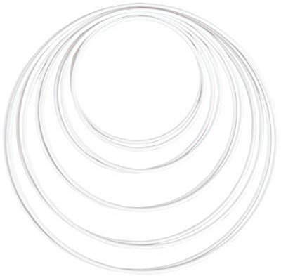 Rayher 25212102 Metallringe, 10 Stück, 5 Größen sortiert, weiß beschichtet, Stärke ca. 3 mm, Drahtringe zum Basteln, für Wickeltechnik, Traumfänger, Floristik, Hochzeitskranz; Hoops, 10 bis 20cm