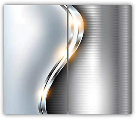 Tulup Schneidebrett Kochplattenabdeckung Spritzschutz Silber Herdabdeckplatte 60x52 cm Gehärtetes Glas Abdeckung - Metall Textur