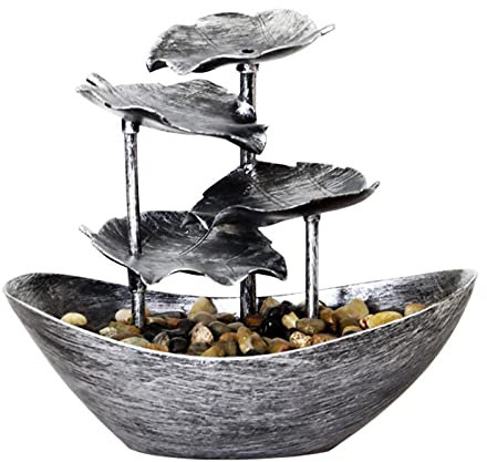 Fuente cascada para interiores, interiores 4 niveles hojas loto Fuente mesa relajación | Bomba automática con interruptor alimentación, fuente escritorio 10