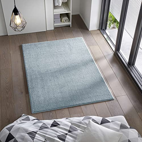 Taracarpet Kurzflor Flachgewebe Teppich für Wohnzimmer, Kinderzimmer und Schlafzimmer Einfarbig Uni Hellblau 80x250 cm