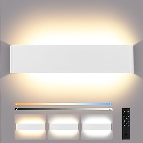 ENCOFT 28W 40cm Applique da Parete a LED Interno Dimmerabile con Telecomando, Lampada da Parete Rettangolare Up Down Spot, Luce Illuminazione da Muro in Alluminio, 2700K-6000K, 0-2400LM, Bianco
