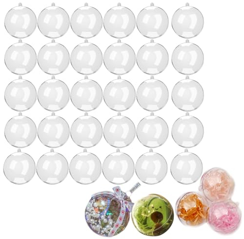 Eabdice 30 Piezas Bolas Acrílicas Transparentes, Plastico Bola Rellenable de Navidad, Bolas Rellenables, Adecuado para Decoraciones de Navidad, Bodas y Fiestas (Transparente)