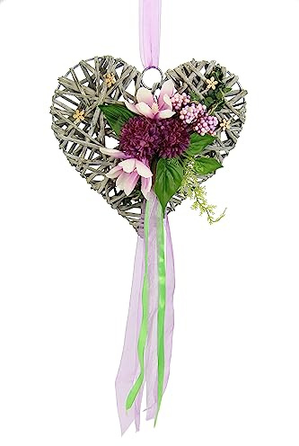 Dekohänger aus Holz Kranz Kränze Herzform Blumengesteck Rosenköpfe Türkranz Wandkranz Valentinstag Hochzeitsdeko romantische Dekoration, Magnolien
