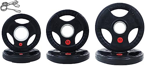 Signature Fitness Olympic Hantelscheibe aus Gusseisen, 5,1 cm, für Krafttraining und Gewichtheben, Gummierung Stil, 15,9 kg Set