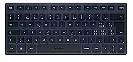 CHERRY KW 7100 MINI BT, Kompakte Multi-Device-Tastatur mit 3 Bluetooth-Kanälen, Schweizer Layout (QWERTZ), Flaches Design, inkl. Transporttasche, Slate Blue