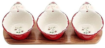 Pfaltzgraff Winterberry Santa Dip Bowls with Wood Base, Set Of 3
